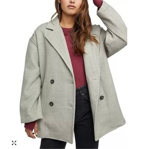 Free People Double Breasted Grey Blazer Jacket Womens Size M